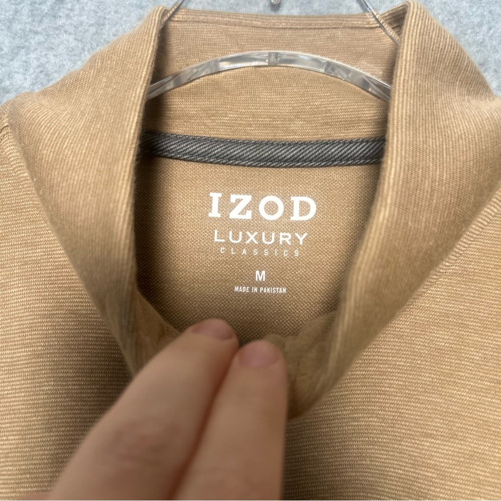 IZOD Luxury Classic Mens Tan Quarter-Zip Pullover NWT Size M - Picture 5 of 7